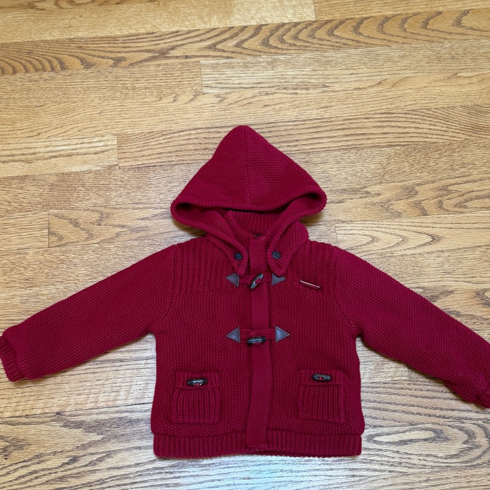 Burgundy Hooded Knit Jacket